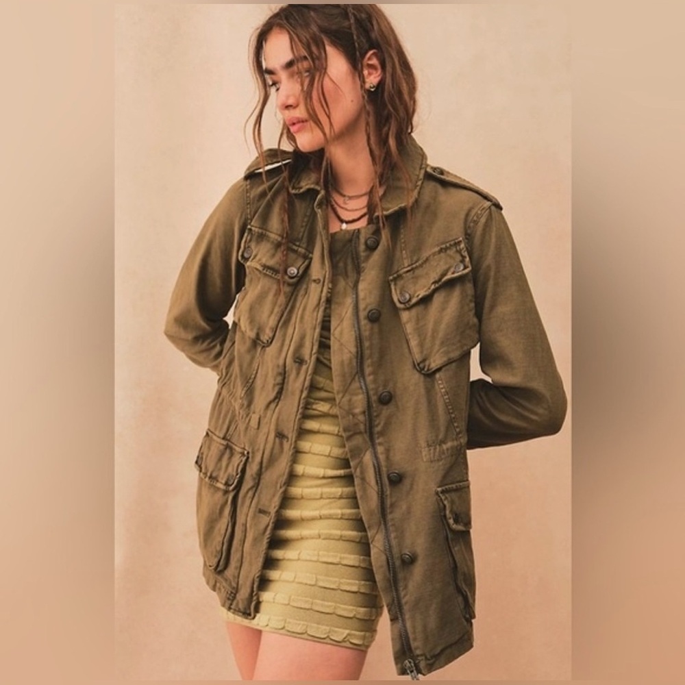 Free People Not Your Brothers Surplus Military Jacket Army Green Cotton Size M - Picture 12 of 14